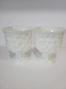 Vintage EO Brody Company Milk Glass Vase Planter Pebbled M3000 Lot Of 2